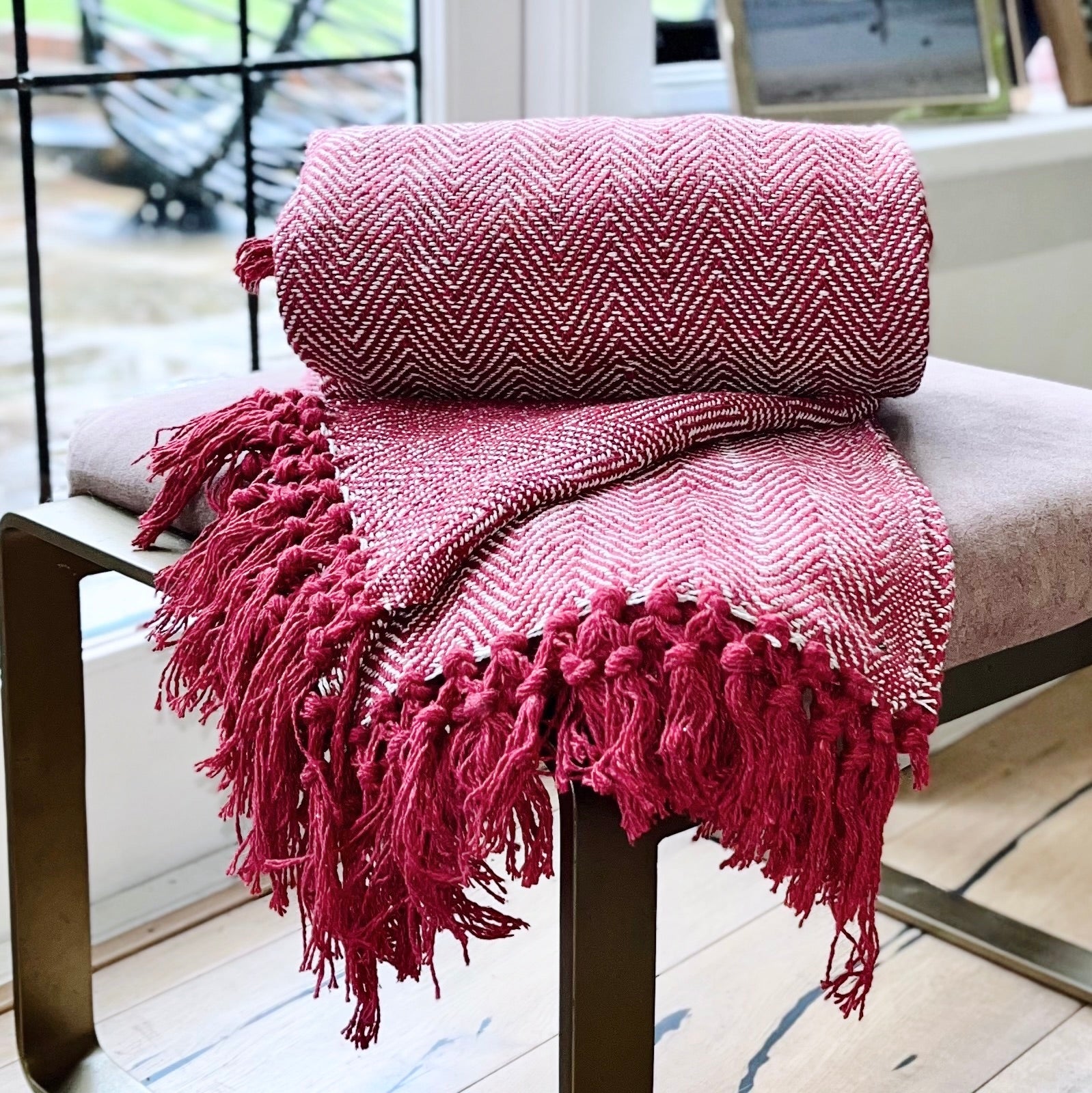 Red herringbone throw sale