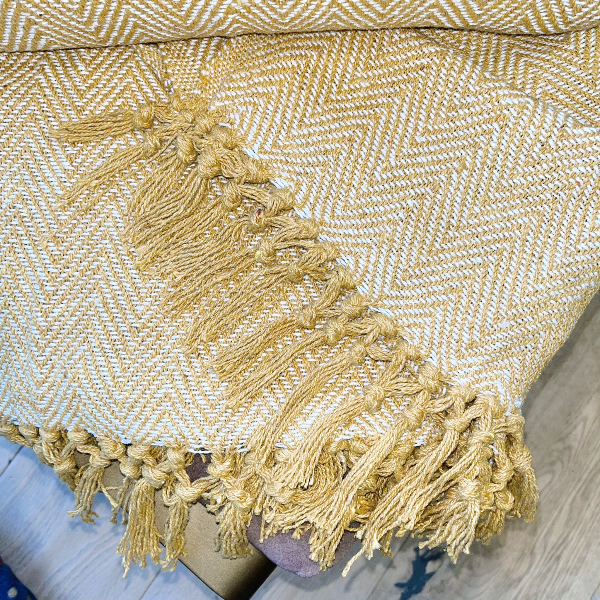 Ochre herringbone online throw