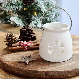 Small White Ceramic Snowflake Lantern